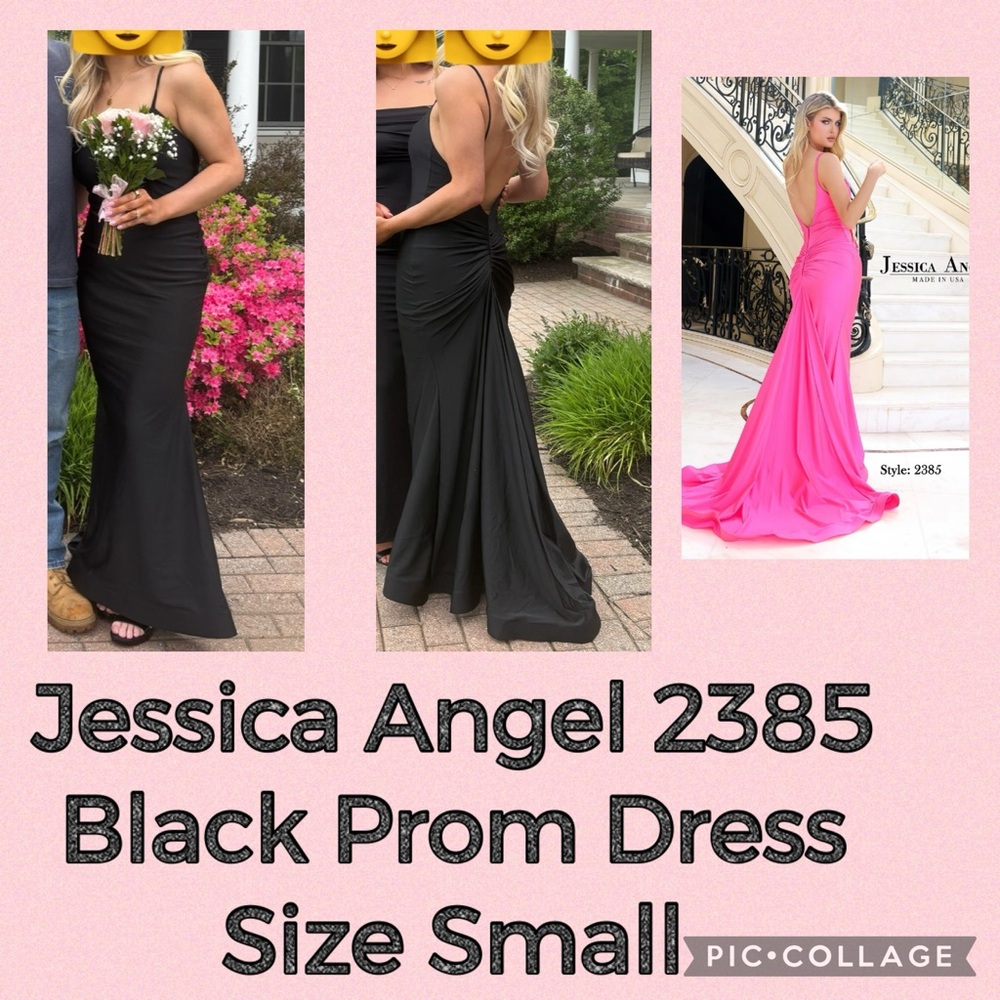 Jessica Angel 2385 Black Open Back Mermaid Long Train Prom Ball Gown Dress S